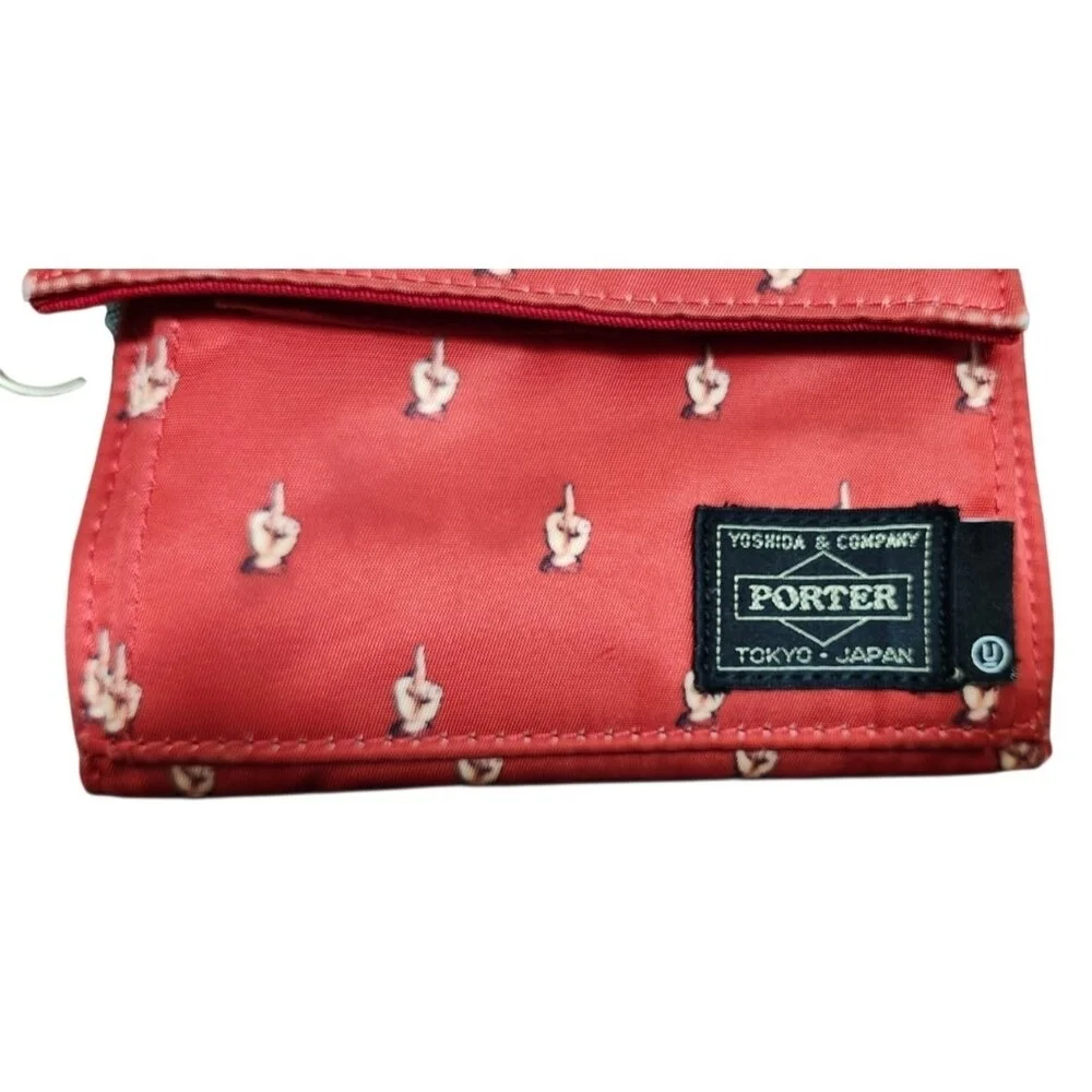 Porter Tokyo Japan Red Canvas Wallet Zip Coin Key Ring Small Trifold